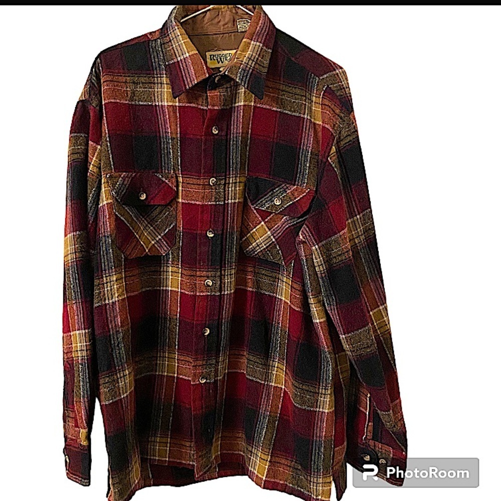 Vintage Men's RUGGED WEAR B.O.G. Flannel Shirt Maroon and Black Plaid Shacket. - Picture 1 of 5